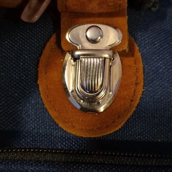 Y2K Vintage Blue/Green Canvas Mini Backpack with Suede - Picture 3 of 6